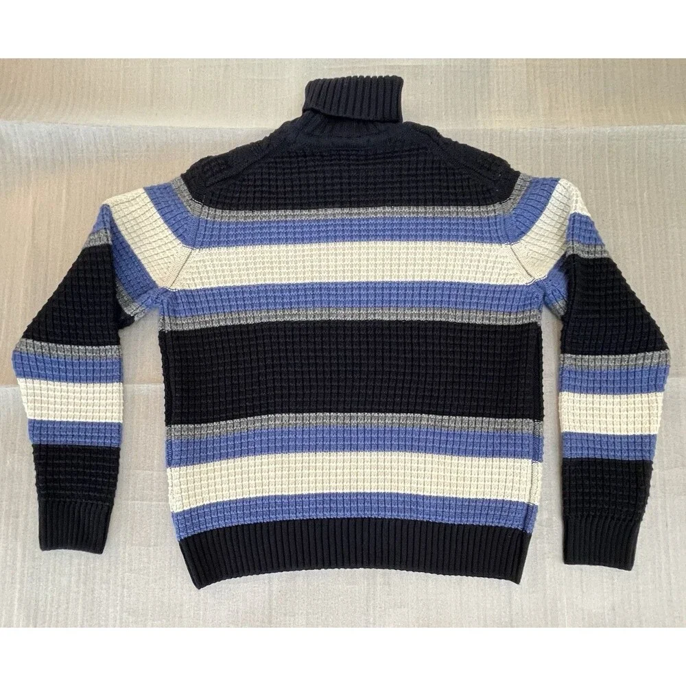 Impulso Wool Blend Turtle Neck Sweater Cable Knit Striped Men Nautical Italy - Picture 2 of 10